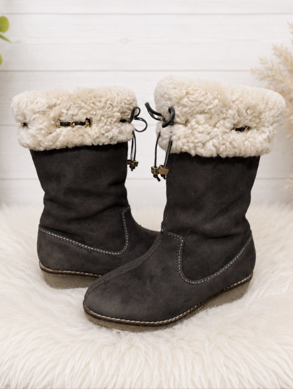 Michael Kors Petite Gracie Toddler Girls Brown Faux Fur Sherpa Boots Size 10M
